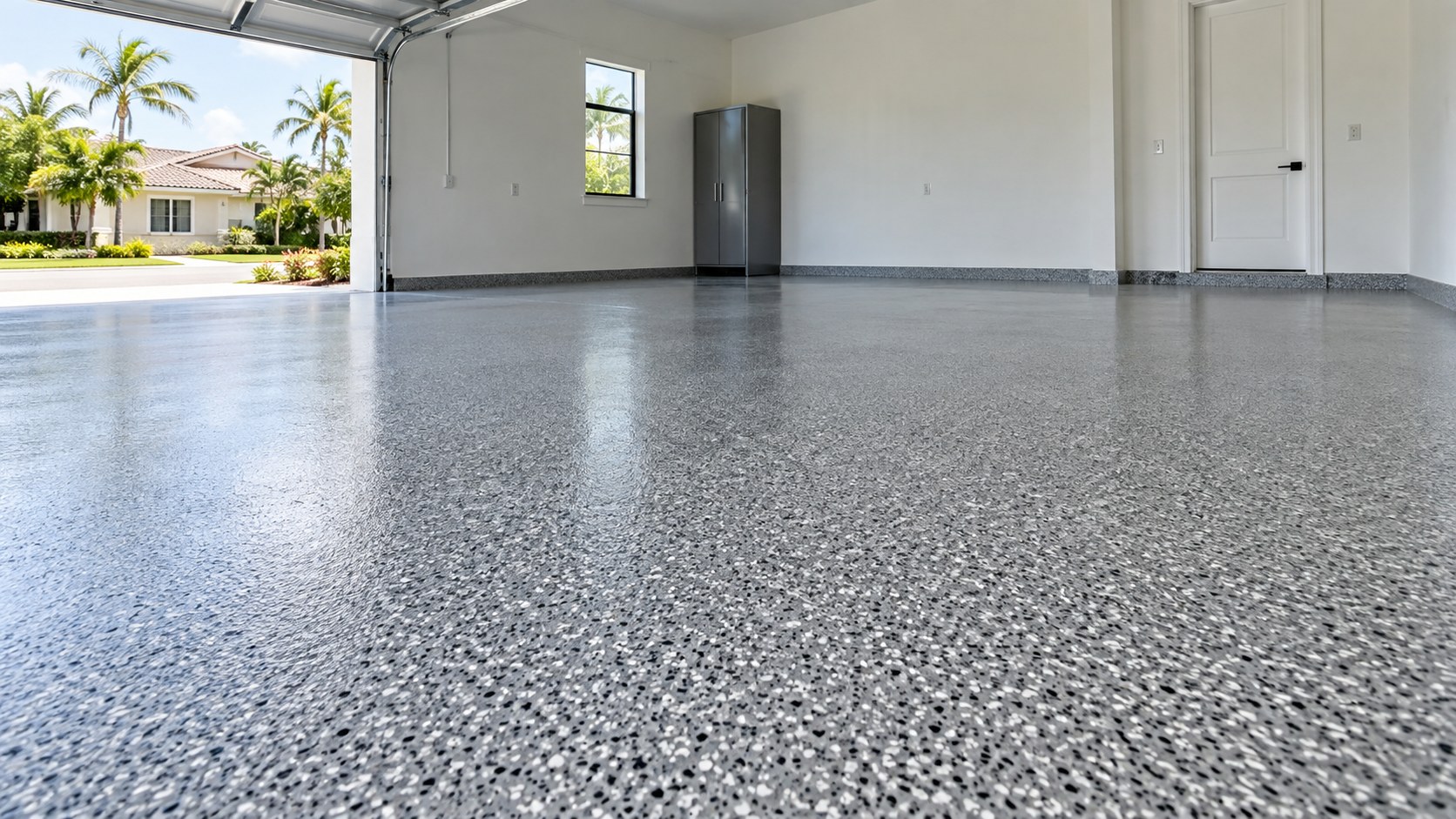 Decorative flake resinous garage floor