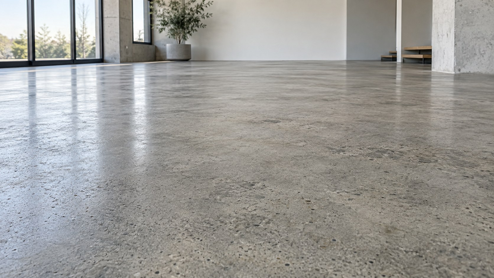 Satin sealed concrete interior